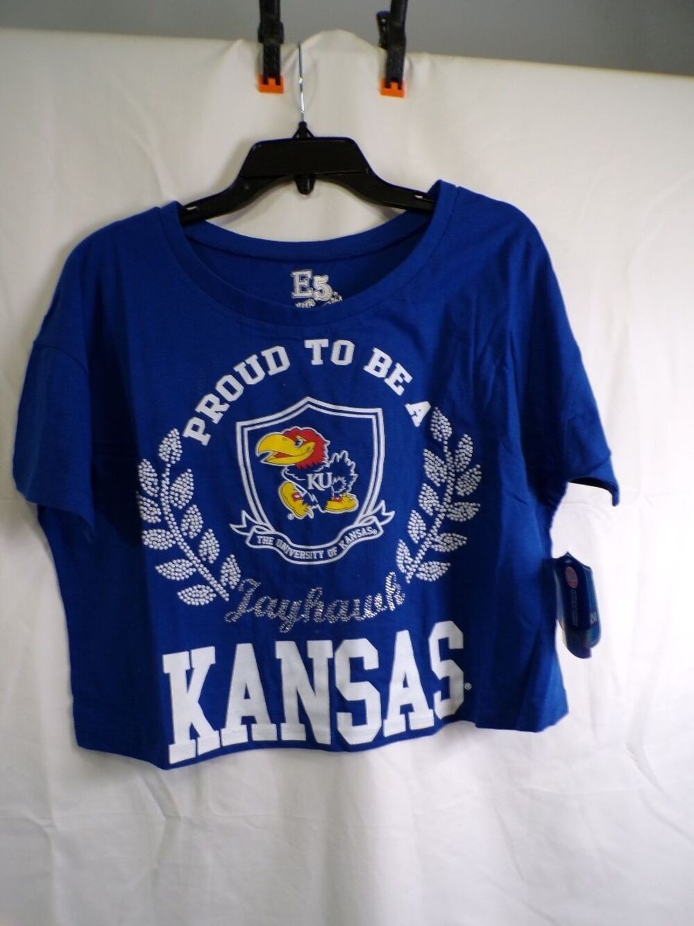 E5 College Classics Women's Kansas Jayhawks Blue Cropped T-Shirt Medium